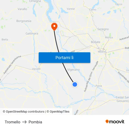 Tromello to Pombia map