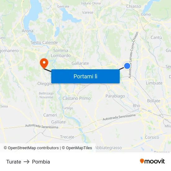 Turate to Pombia map