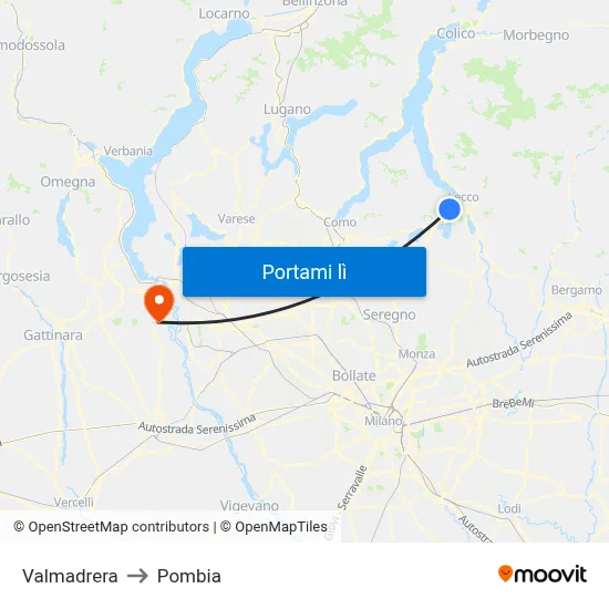 Valmadrera to Pombia map
