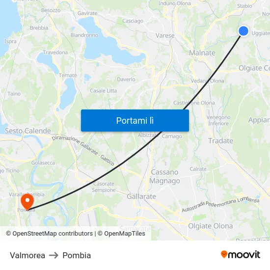 Valmorea to Pombia map