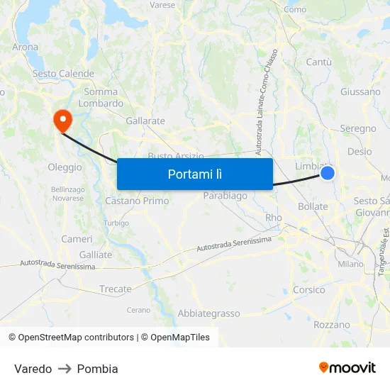 Varedo to Pombia map