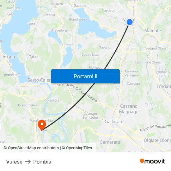 Varese to Pombia map
