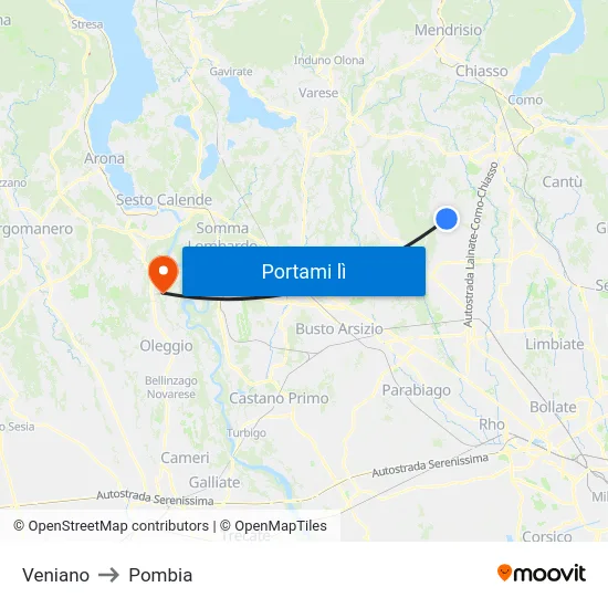 Veniano to Pombia map