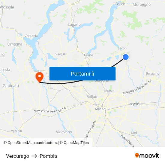 Vercurago to Pombia map