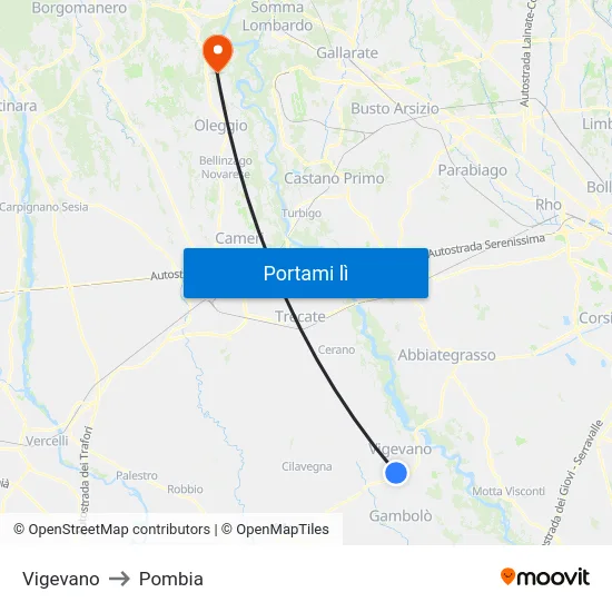 Vigevano to Pombia map