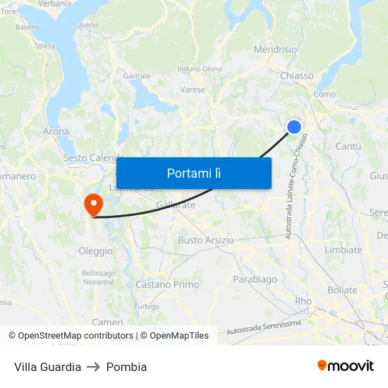 Villa Guardia to Pombia map