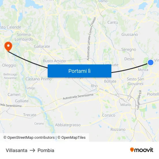 Villasanta to Pombia map