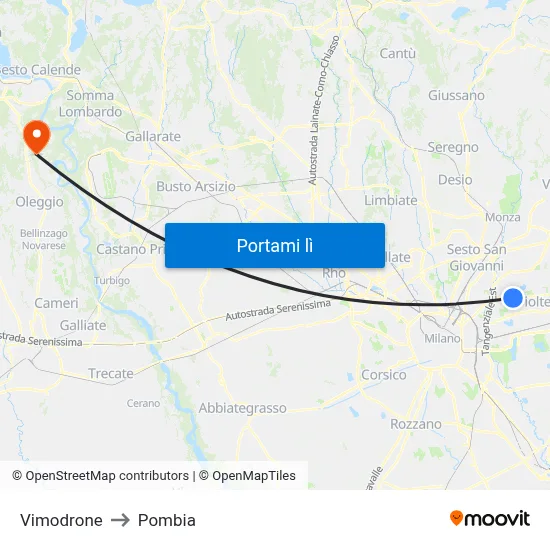Vimodrone to Pombia map