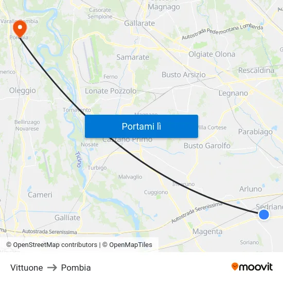 Vittuone to Pombia map