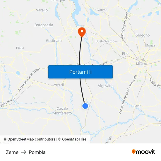 Zeme to Pombia map