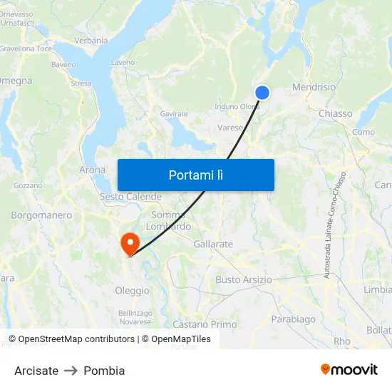 Arcisate to Pombia map