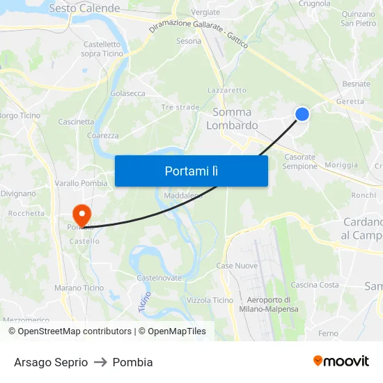 Arsago Seprio to Pombia map