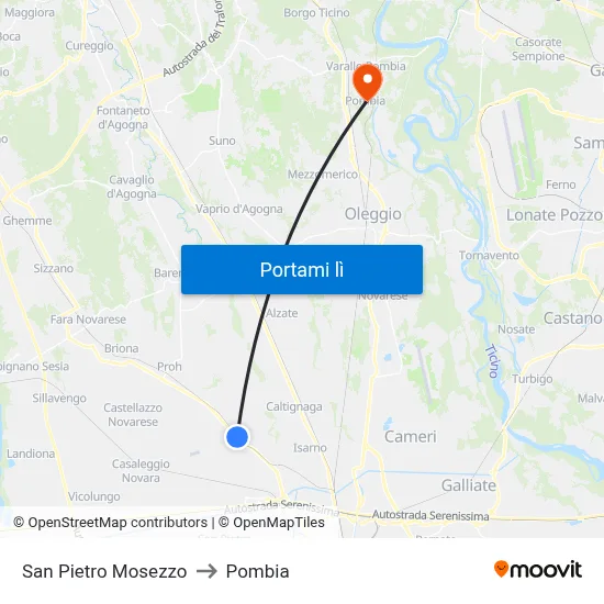 San Pietro Mosezzo to Pombia map