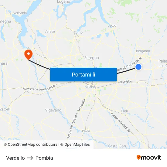 Verdello to Pombia map