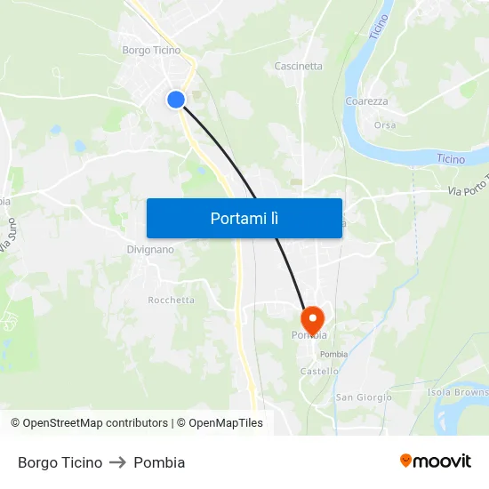 Borgo Ticino to Pombia map