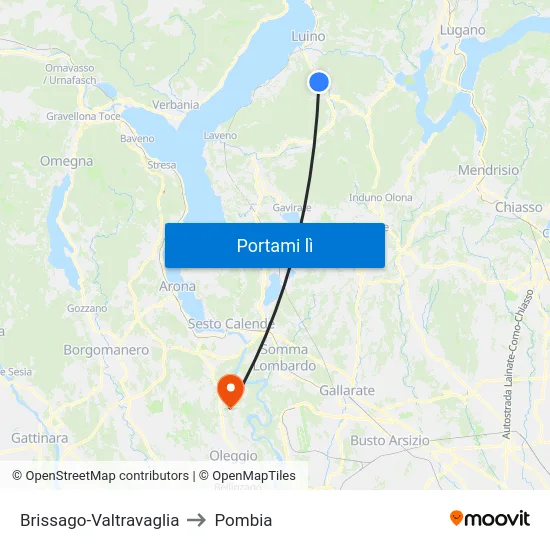 Brissago-Valtravaglia to Pombia map