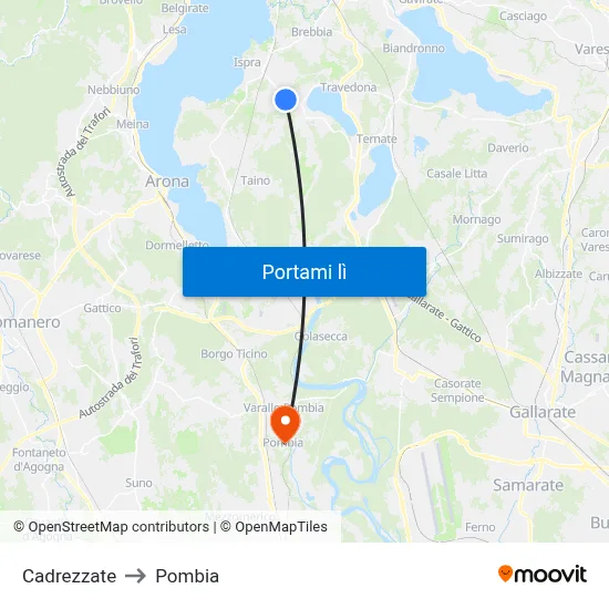 Cadrezzate to Pombia map