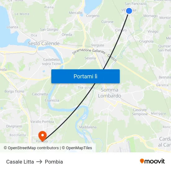 Casale Litta to Pombia map