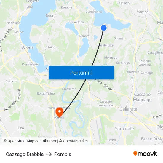 Cazzago Brabbia to Pombia map