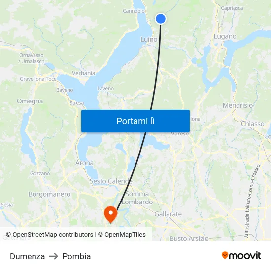 Dumenza to Pombia map