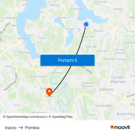 Inarzo to Pombia map