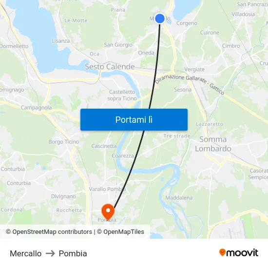Mercallo to Pombia map