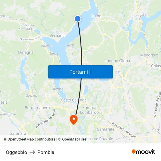 Oggebbio to Pombia map