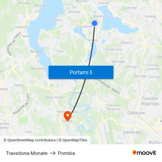 Travedona-Monate to Pombia map