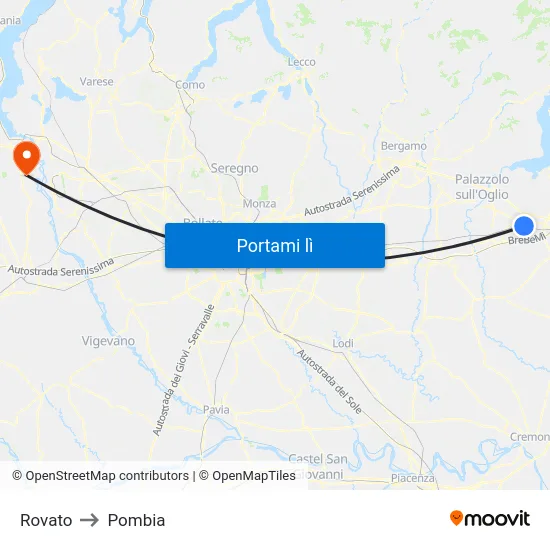 Rovato to Pombia map