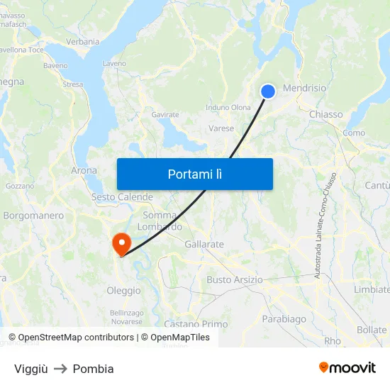 Viggiù to Pombia map