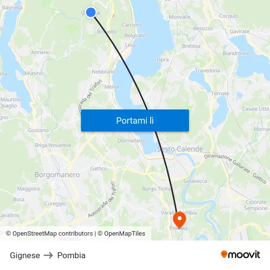 Gignese to Pombia map