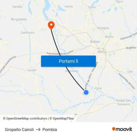 Gropello Cairoli to Pombia map