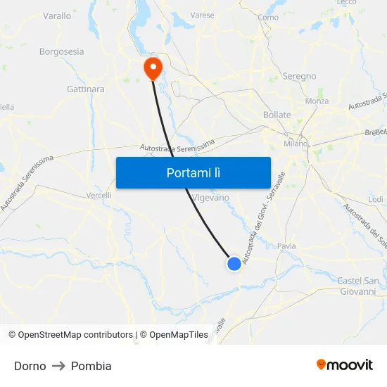 Dorno to Pombia map