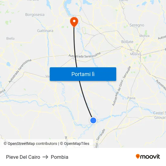 Pieve Del Cairo to Pombia map