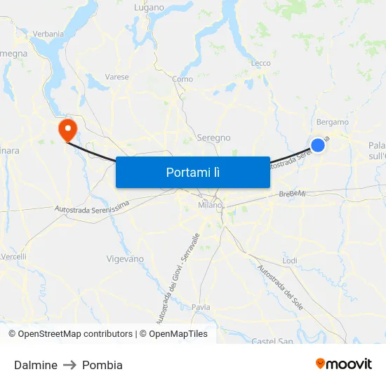 Dalmine to Pombia map