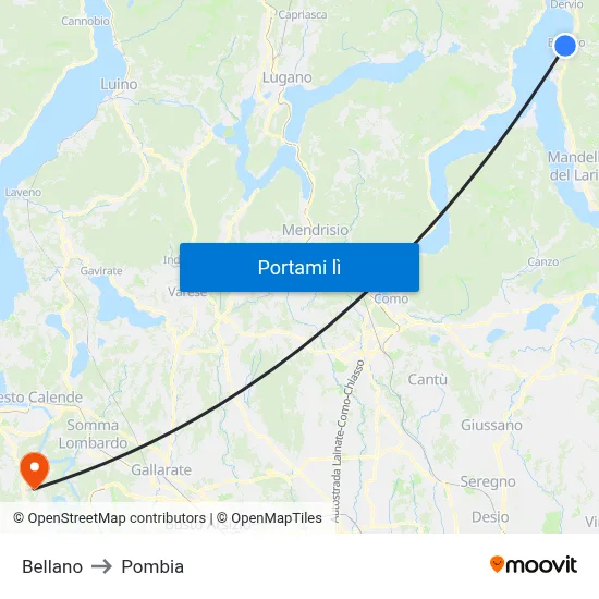 Bellano to Pombia map