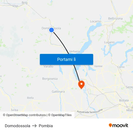 Domodossola to Pombia map