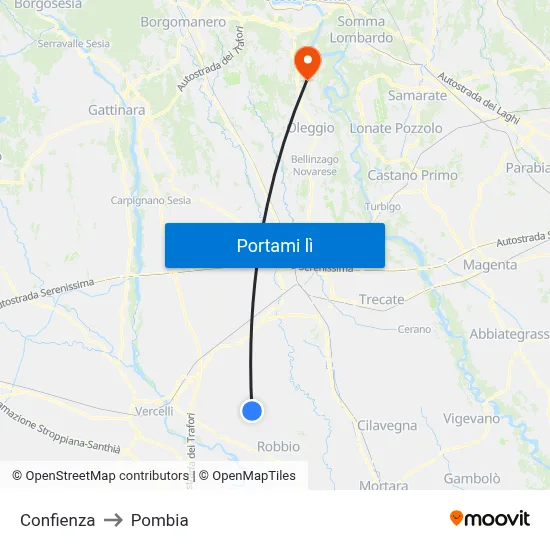 Confienza to Pombia map
