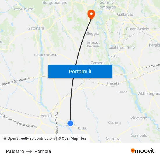 Palestro to Pombia map