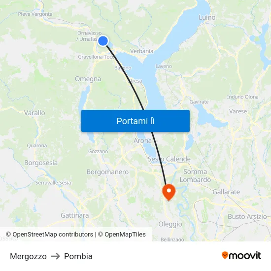 Mergozzo to Pombia map