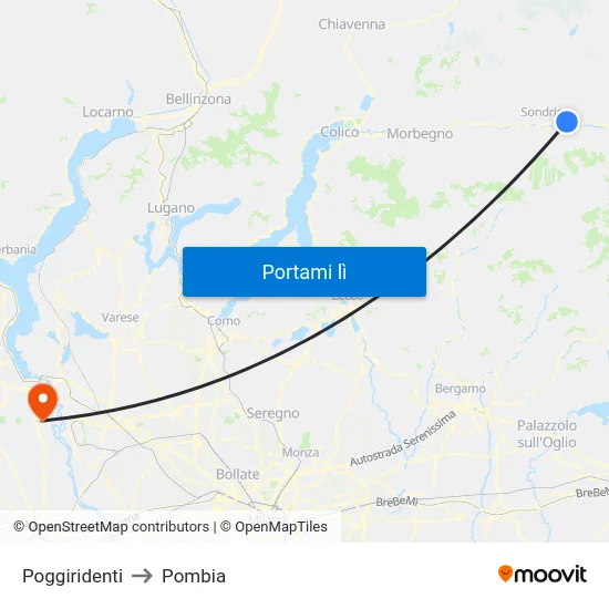 Poggiridenti to Pombia map