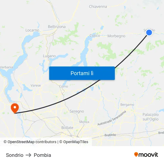 Sondrio to Pombia map