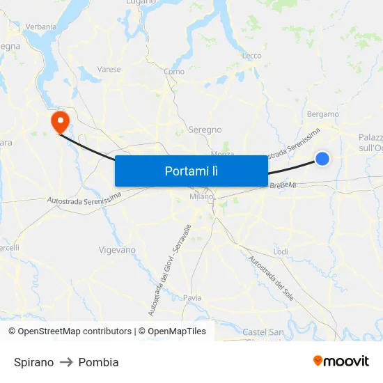 Spirano to Pombia map