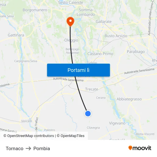 Tornaco to Pombia map
