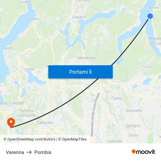 Varenna to Pombia map