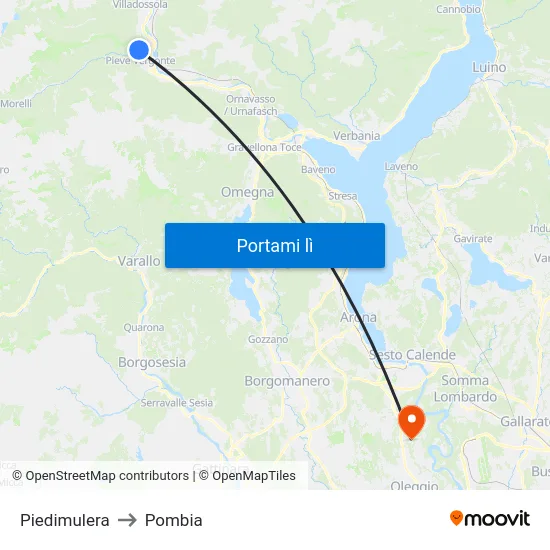 Piedimulera to Pombia map