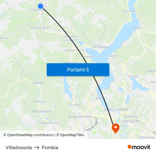 Villadossola to Pombia map