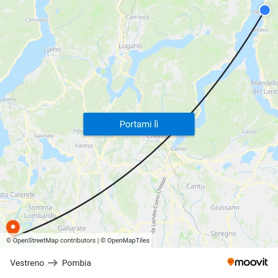 Vestreno to Pombia map