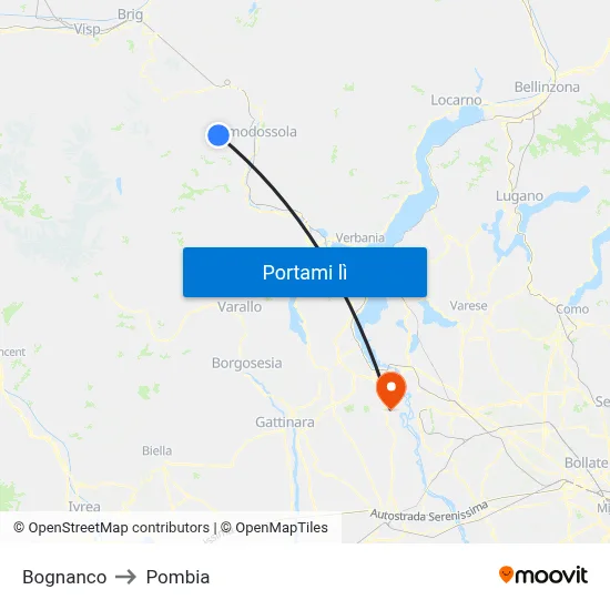 Bognanco to Pombia map