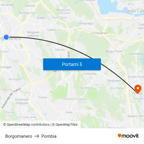 Borgomanero to Pombia map